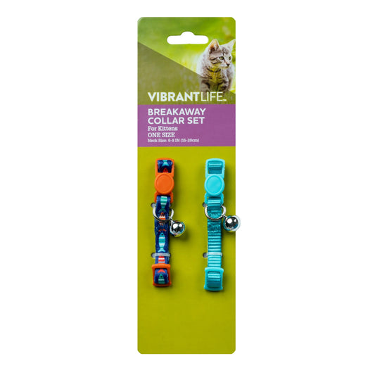 2-Pack Kitten Collar Navy Multi Fish and Solid Blue, One Size