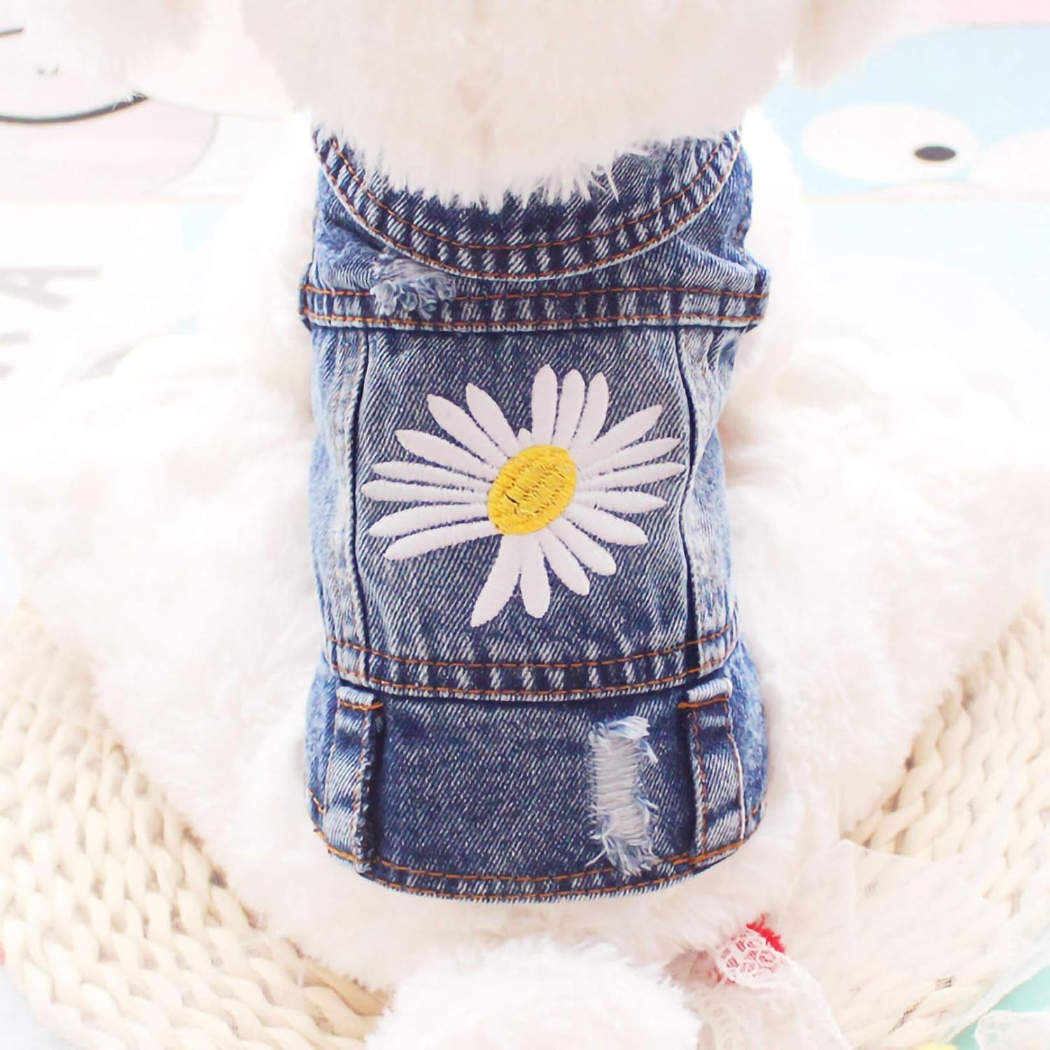 Vintage Washed Denim Dog Jeans Jacket - Cool Puppy Lapel Vests for Small Medium Dogs & Cats