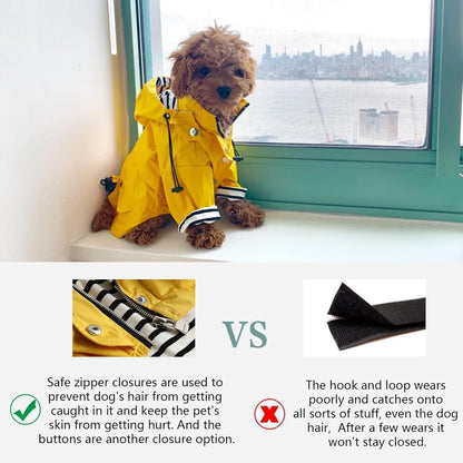 Dog Zip up Raincoat with Reflective Buttons, Rain/Water Resistant, Adjustable Drawstring, Removable Hood, Raincoats with Legs 8Lbs to 80Lbs Available - Grid Blue - Large