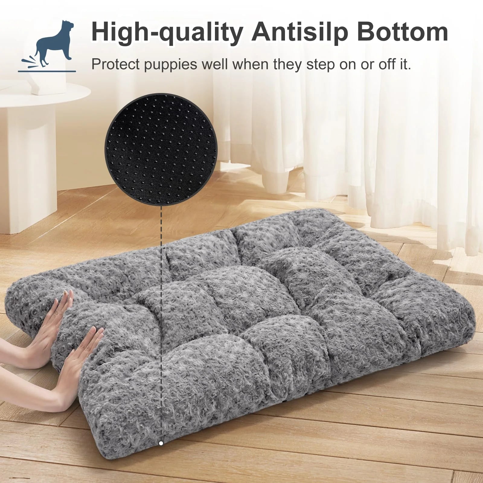Large Dog Bed, Luxury Rose Velvet Pet Mattress, Washable Dog Mattress for Crate, Non Slip Bottom, Suitable for Large, Medium Dogs 36 "X 23", Light Gray