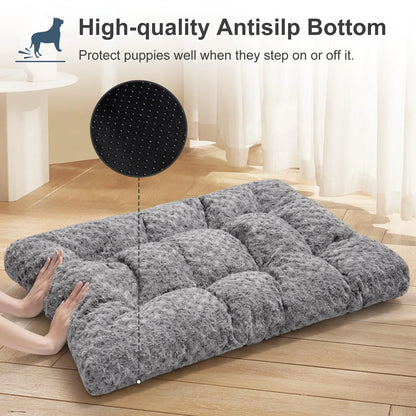 Large Dog Bed, Luxury Rose Velvet Pet Mattress, Washable Dog Mattress for Crate, Non Slip Bottom, Suitable for Large, Medium Dogs 36 "X 23", Light Gray