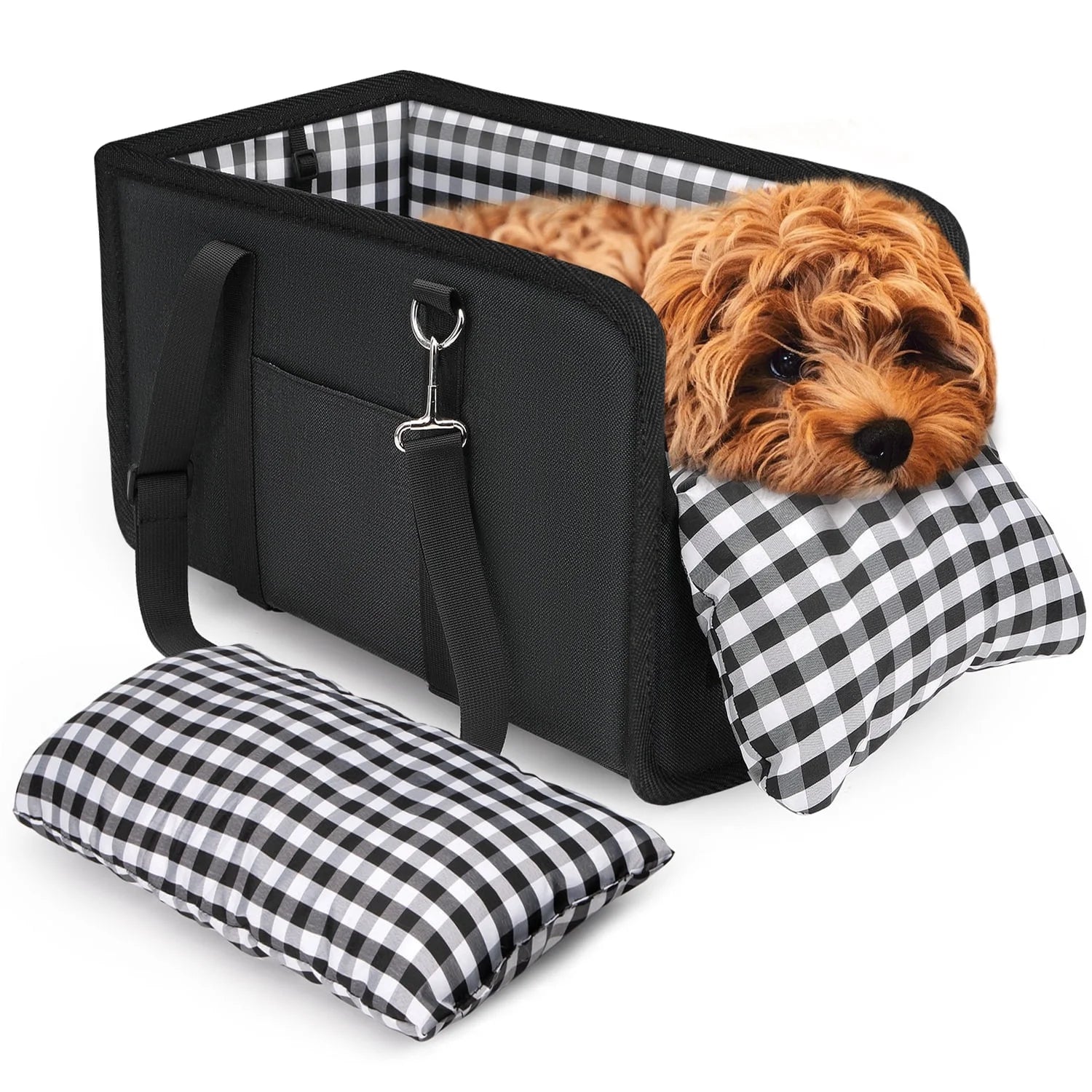 Console Dog Car Seat, Booster Seat with Safety Belt and Soft Cushions, Portable Carrier for Dogs up to 11Lbs