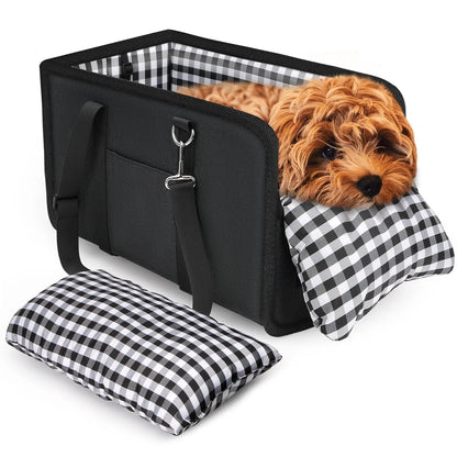 Console Dog Car Seat, Booster Seat with Safety Belt and Soft Cushions, Portable Carrier for Dogs up to 11Lbs