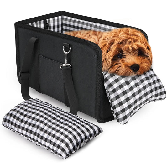 Console Dog Car Seat, Booster Seat with Safety Belt and Soft Cushions, Portable Carrier for Dogs up to 11Lbs