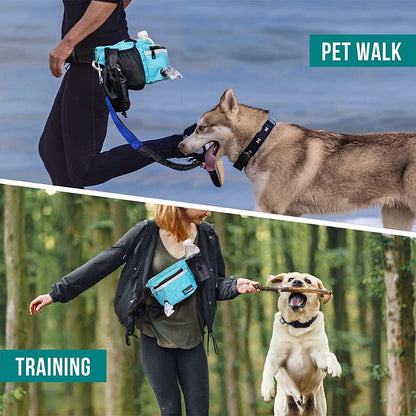 Dog Fanny Pack, Treat Pouch for Dog Walking, Training, Built in Poop Bag Dispenser, Water Bottle Holder, Collapsible Bowl, Pet Treat Waist Belt for Hiking, Running, Kibbles (Turquoise)