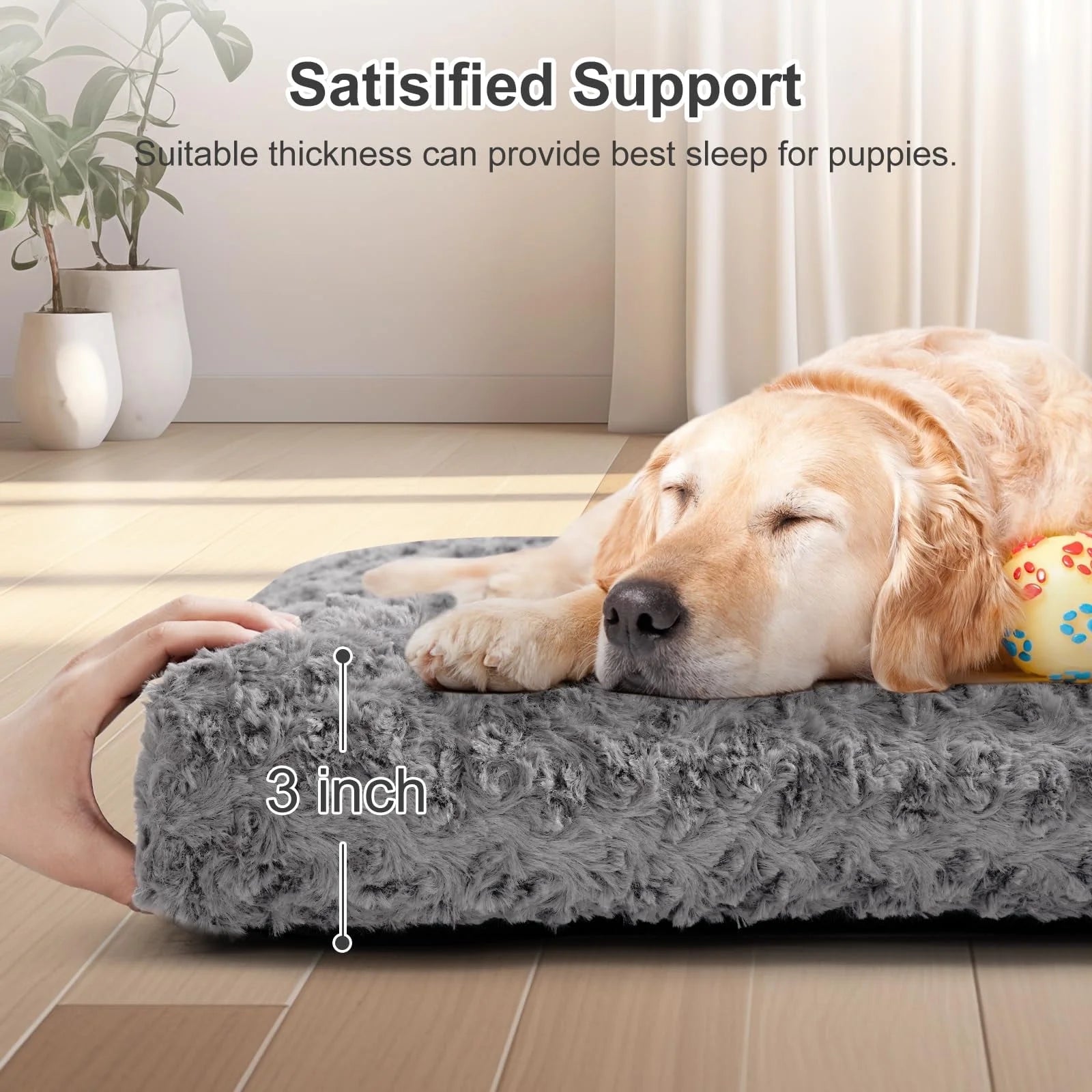 Large Dog Bed, Luxury Rose Velvet Pet Mattress, Washable Dog Mattress for Crate, Non Slip Bottom, Suitable for Large, Medium Dogs 36 "X 23", Light Gray