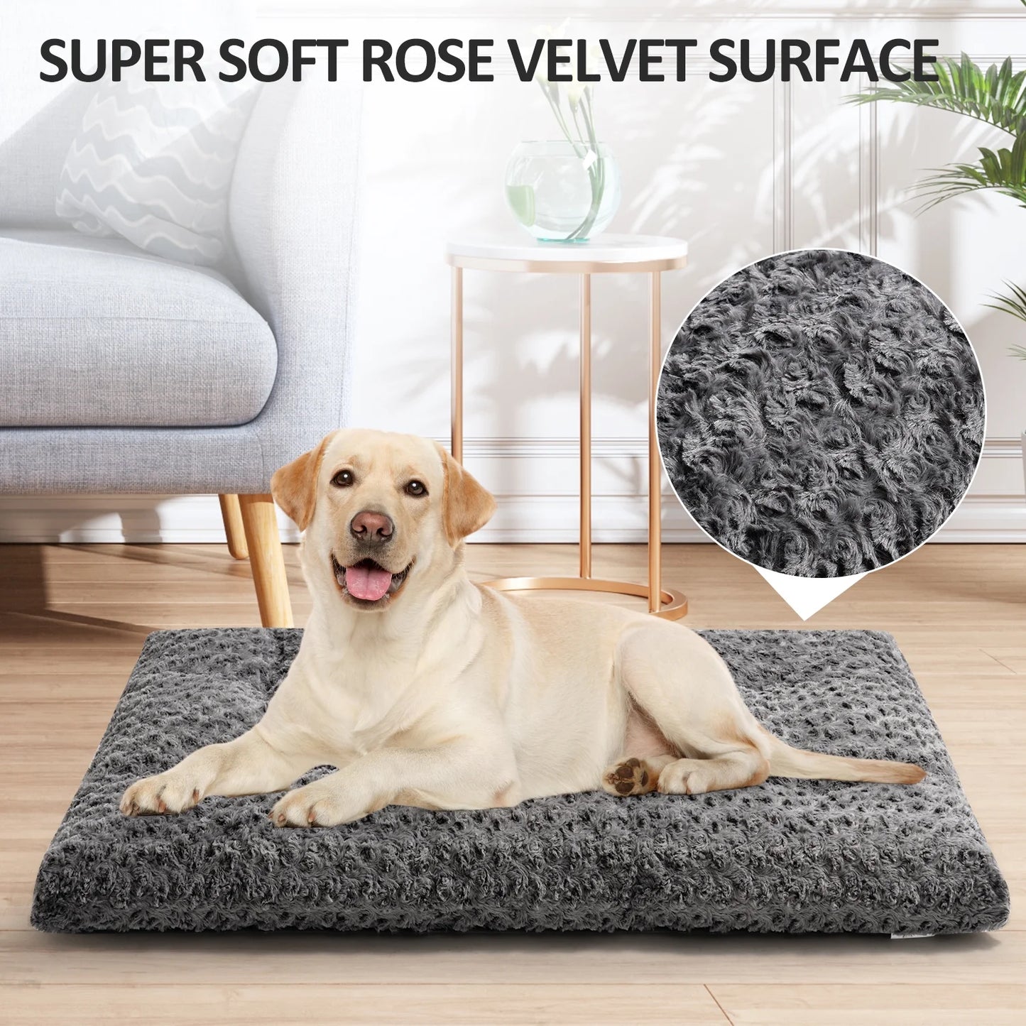 Large Dog Bed, Luxury Rose Velvet Pet Mattress, Washable Dog Mattress for Crate, Non Slip Bottom, Suitable for Large, Medium Dogs 36 "X 23", Light Gray