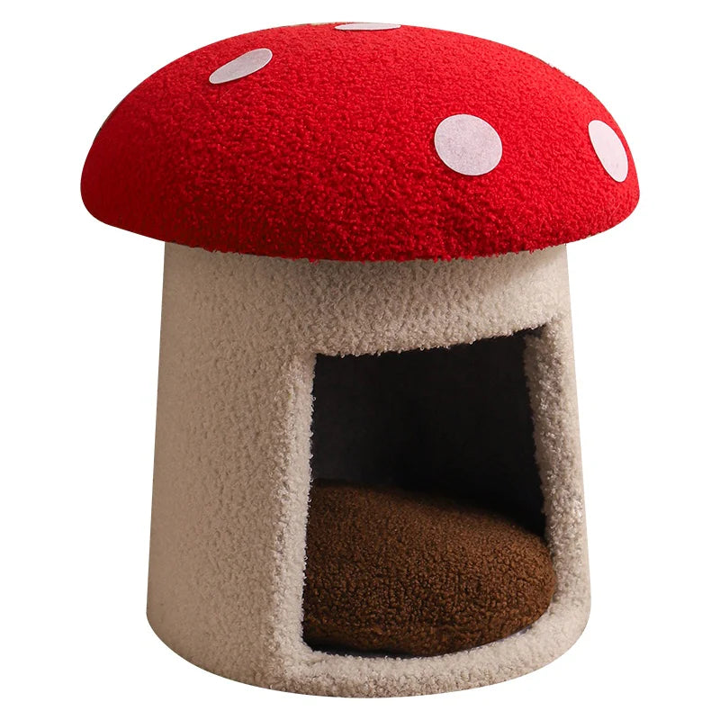 Extra Large Red Umbrella Mushroom Cat Bed, Scratch-Resistant and Wear-Resistant, Removable and Washable, Universal Pet Seat Bed for All Seasons, Pet Cat Bed, High-Looking Mushroom Cat House