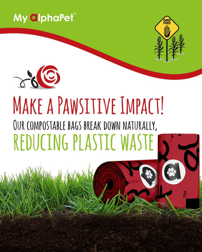 Compostable Dog Poop Bags, Cornstarch Eco-Friendly, HOME COMPOST NF T 51-800, 120 Count, Large Size Bag 9X13 Inches, 8 Unscented Refill Rolls, Leak-Proof, Plantbased, Gm-Free Corn (Red)