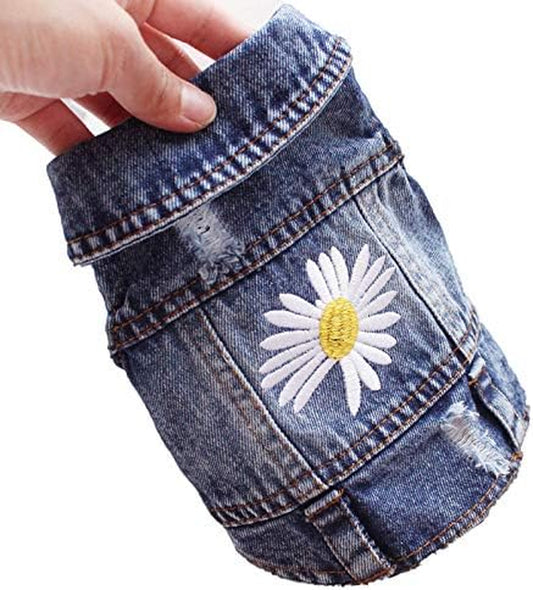 Vintage Washed Denim Dog Jeans Jacket - Cool Puppy Lapel Vests for Small Medium Dogs & Cats