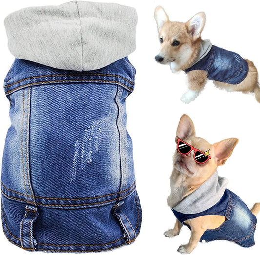 Pet Clothes Dog Jeans Jacket Cool Blue Denim Hoodie Coat, Puppy Clothing Shirt Costume, Doggy Vintage Washable Lapel Vest, Dog Classic T-Shirt Apparel for Small Medium Dogs Cats (Blue, Medium)