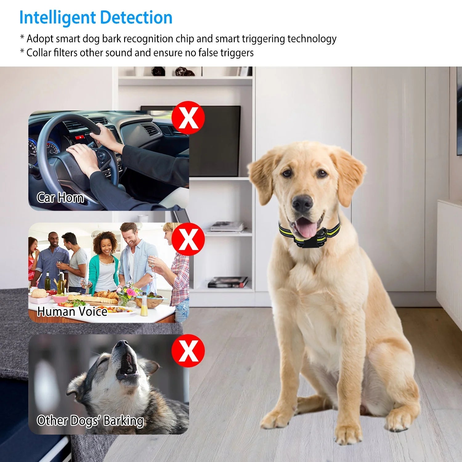 Dog Bark Collar Rechargeable Waterproof Beep Vibration Static Stimulation Bark Stopper Automatic Identification Collar with 6 Intensity Dual Modes