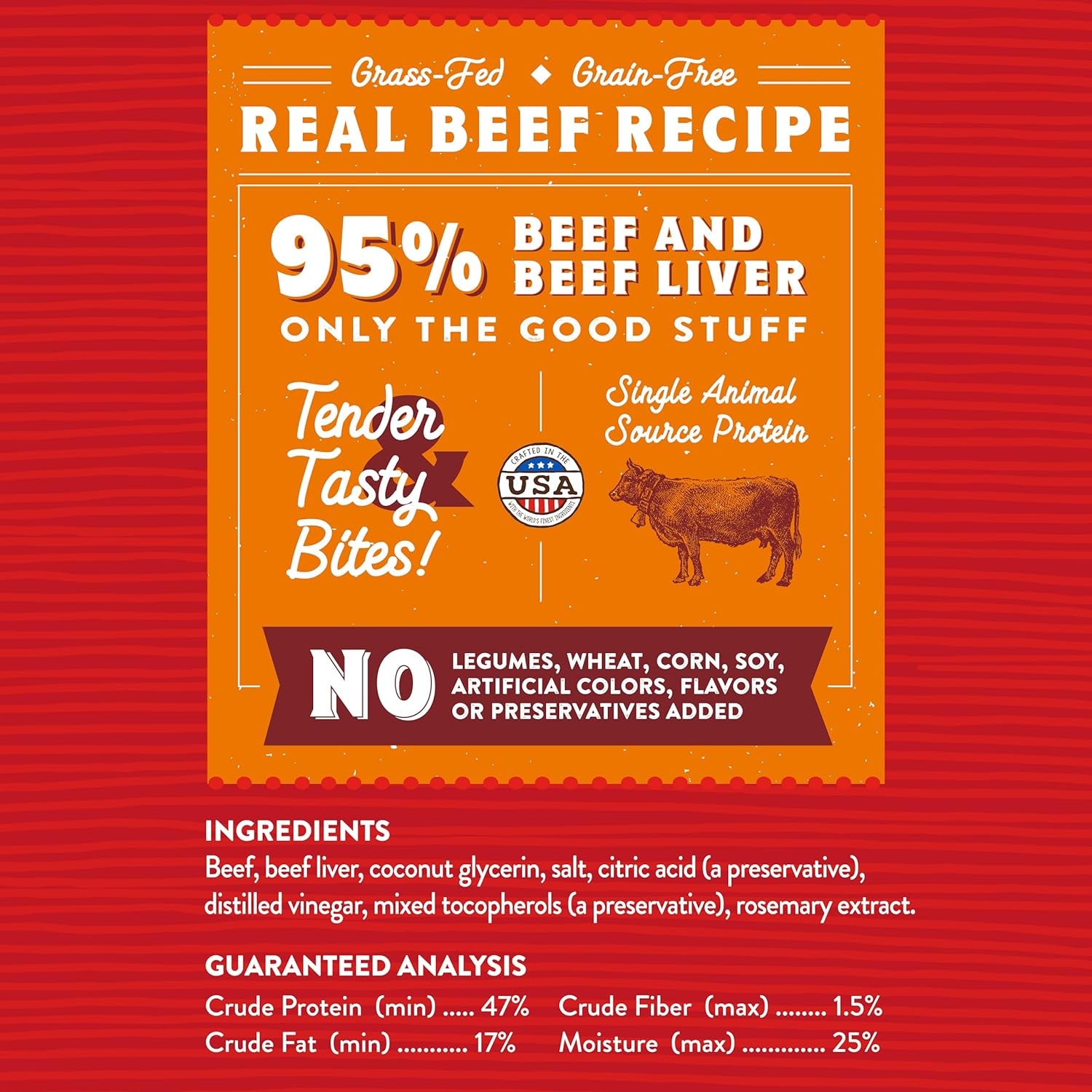 Premium Beef Jerky Dog Treats - 95% Real Meat Bites for Sensitive Stomachs - Natural Limited Ingredient Treats for Small and Large Dogs - No Grain, Wheat or Soy - 6 Oz Bag