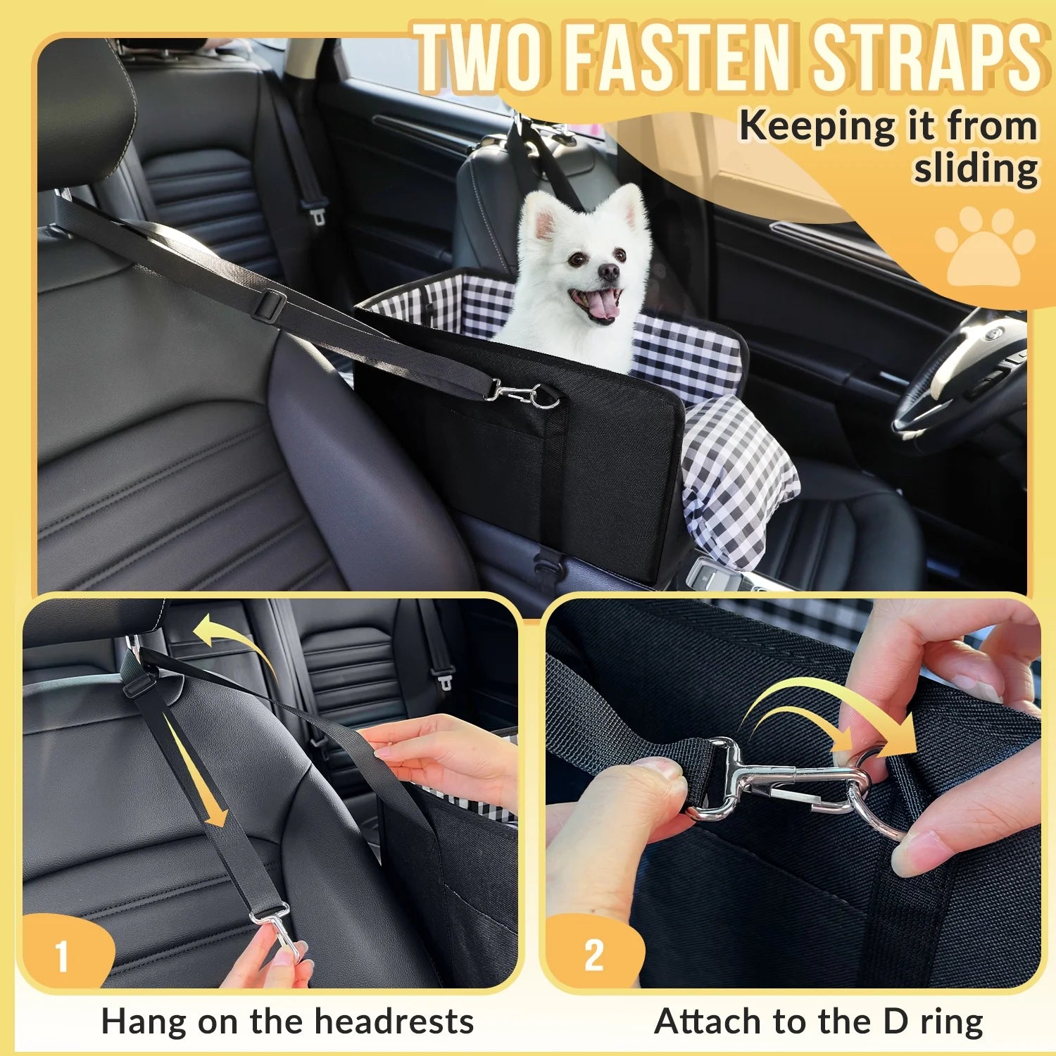 Console Dog Car Seat, Booster Seat with Safety Belt and Soft Cushions, Portable Carrier for Dogs up to 11Lbs