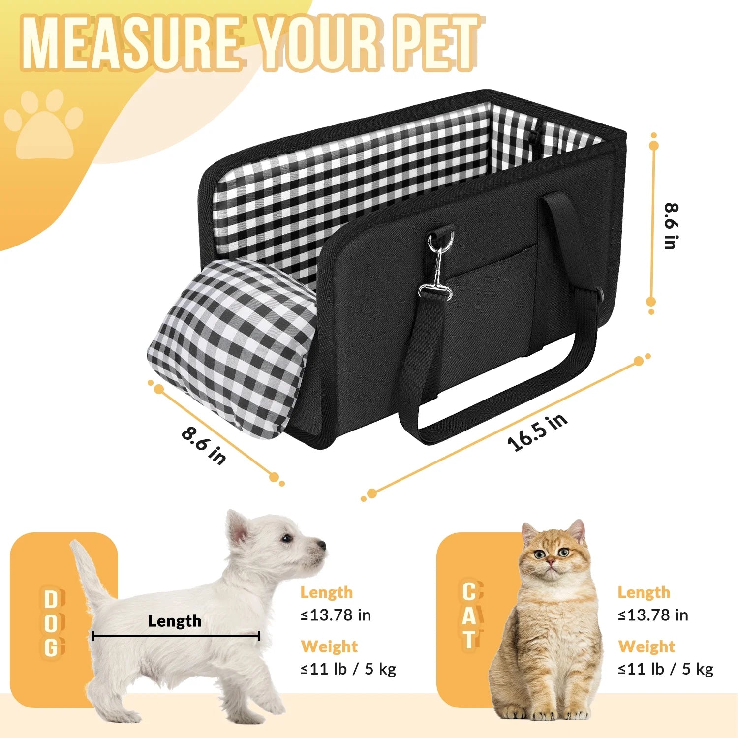 Console Dog Car Seat, Booster Seat with Safety Belt and Soft Cushions, Portable Carrier for Dogs up to 11Lbs
