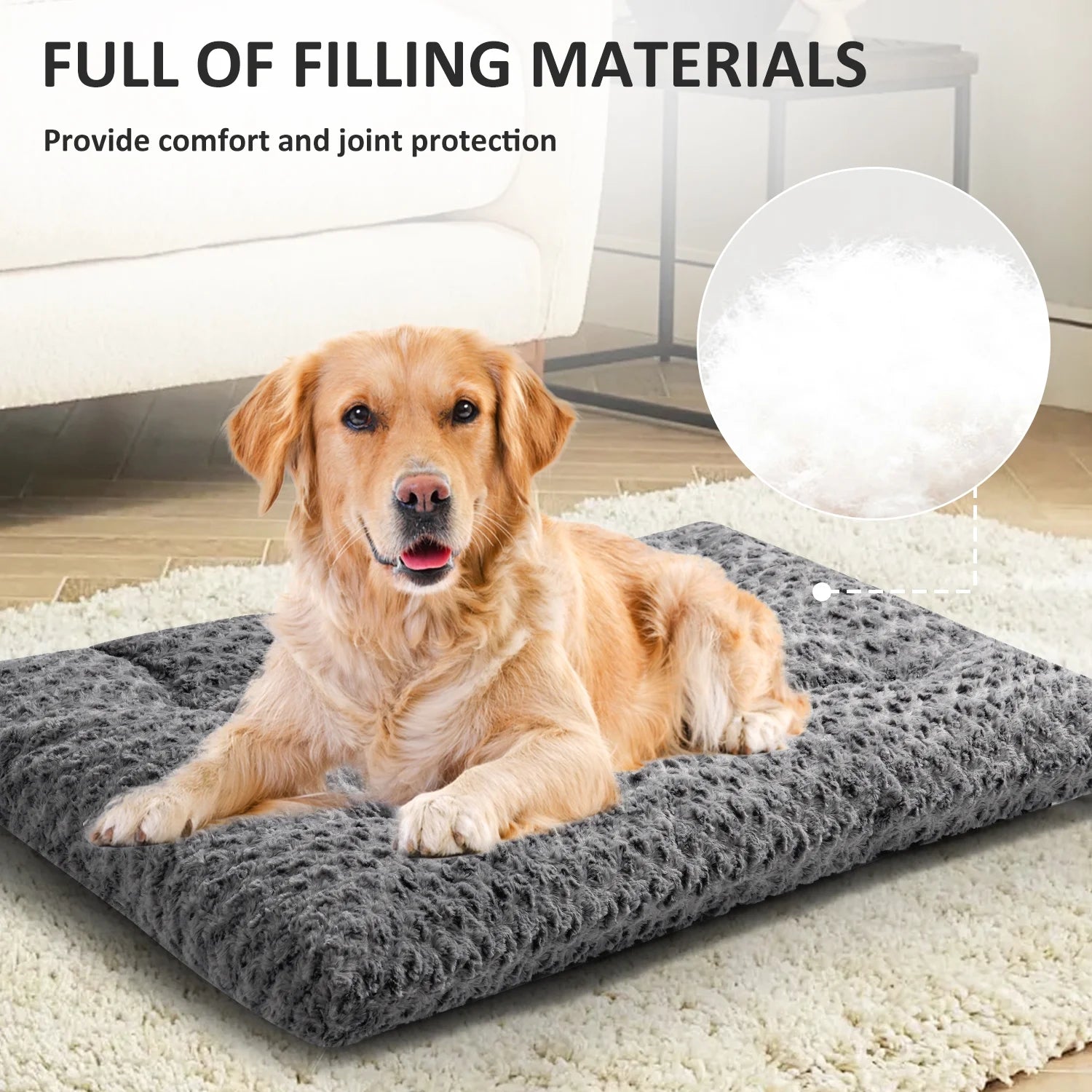 Large Dog Bed, Luxury Rose Velvet Pet Mattress, Washable Dog Mattress for Crate, Non Slip Bottom, Suitable for Large, Medium Dogs 36 "X 23", Light Gray