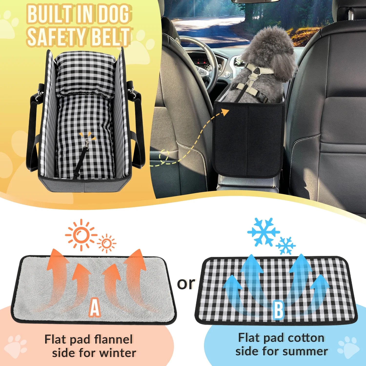 Console Dog Car Seat, Booster Seat with Safety Belt and Soft Cushions, Portable Carrier for Dogs up to 11Lbs