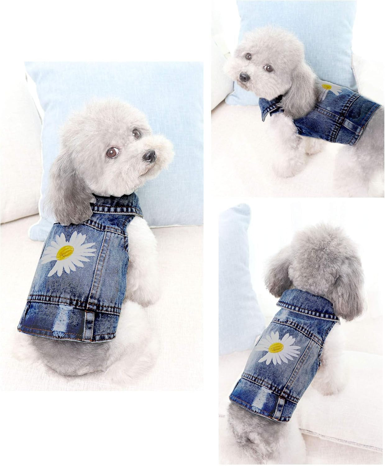 Vintage Washed Denim Dog Jeans Jacket - Cool Puppy Lapel Vests for Small Medium Dogs & Cats