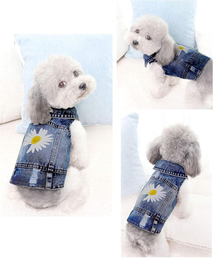 Vintage Washed Denim Dog Jeans Jacket - Cool Puppy Lapel Vests for Small Medium Dogs & Cats