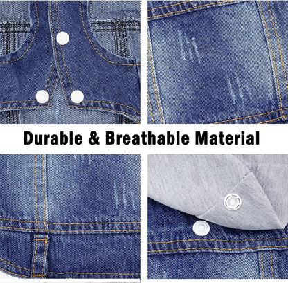 Pet Clothes Dog Jeans Jacket Cool Blue Denim Hoodie Coat, Puppy Clothing Shirt Costume, Doggy Vintage Washable Lapel Vest, Dog Classic T-Shirt Apparel for Small Medium Dogs Cats (Blue, Medium)