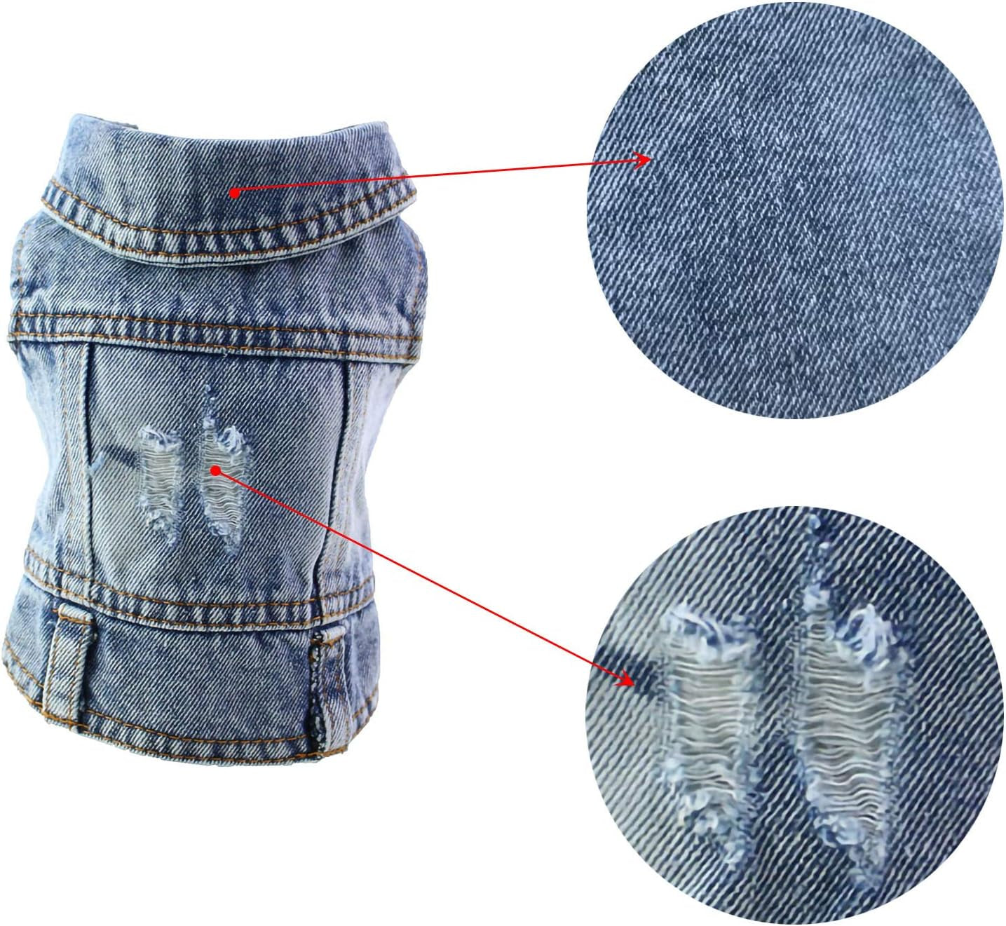 Vintage Washed Denim Dog Jeans Jacket - Cool Puppy Lapel Vests for Small Medium Dogs & Cats