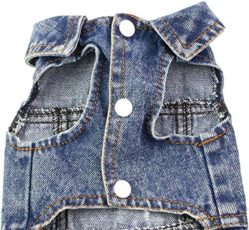Vintage Washed Denim Dog Jeans Jacket - Cool Puppy Lapel Vests for Small Medium Dogs & Cats