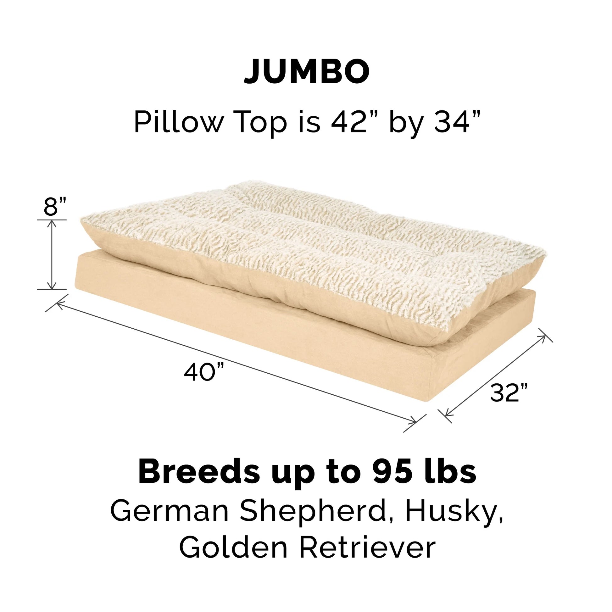 Pet Products Embossed Faux Fur & Suede Orthopedic Pillow Top Mattress Pet Bed for Dogs & Cats - Taupe, Jumbo