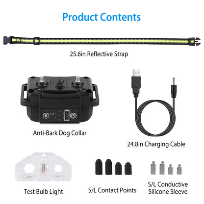 Dog Bark Collar Rechargeable Waterproof Beep Vibration Static Stimulation Bark Stopper Automatic Identification Collar with 6 Intensity Dual Modes