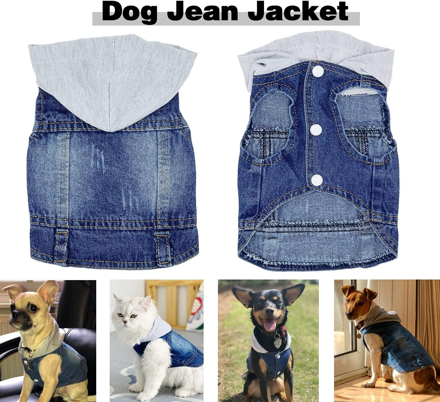 Pet Clothes Dog Jeans Jacket Cool Blue Denim Hoodie Coat, Puppy Clothing Shirt Costume, Doggy Vintage Washable Lapel Vest, Dog Classic T-Shirt Apparel for Small Medium Dogs Cats (Blue, Medium)