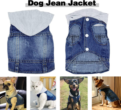 Pet Clothes Dog Jeans Jacket Cool Blue Denim Hoodie Coat, Puppy Clothing Shirt Costume, Doggy Vintage Washable Lapel Vest, Dog Classic T-Shirt Apparel for Small Medium Dogs Cats (Blue, Medium)