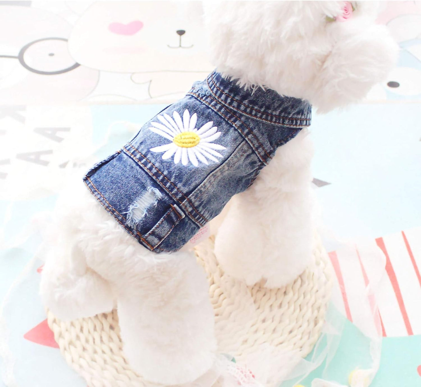Vintage Washed Denim Dog Jeans Jacket - Cool Puppy Lapel Vests for Small Medium Dogs & Cats