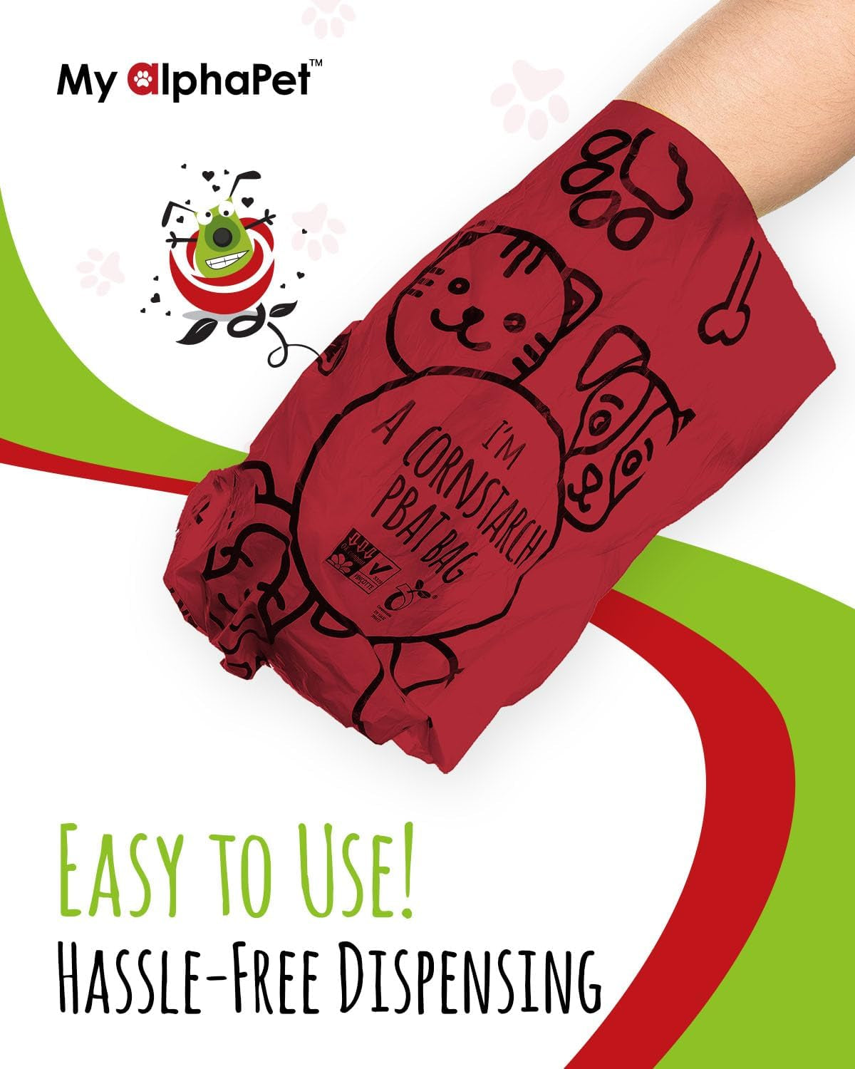 Compostable Dog Poop Bags, Cornstarch Eco-Friendly, HOME COMPOST NF T 51-800, 120 Count, Large Size Bag 9X13 Inches, 8 Unscented Refill Rolls, Leak-Proof, Plantbased, Gm-Free Corn (Red)